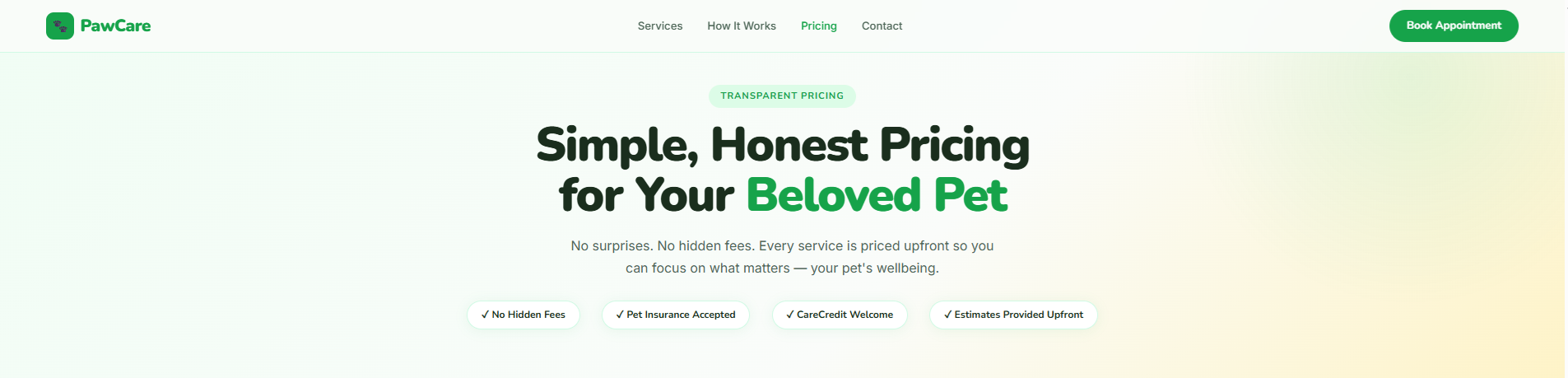 PawCare Pricing Page Header